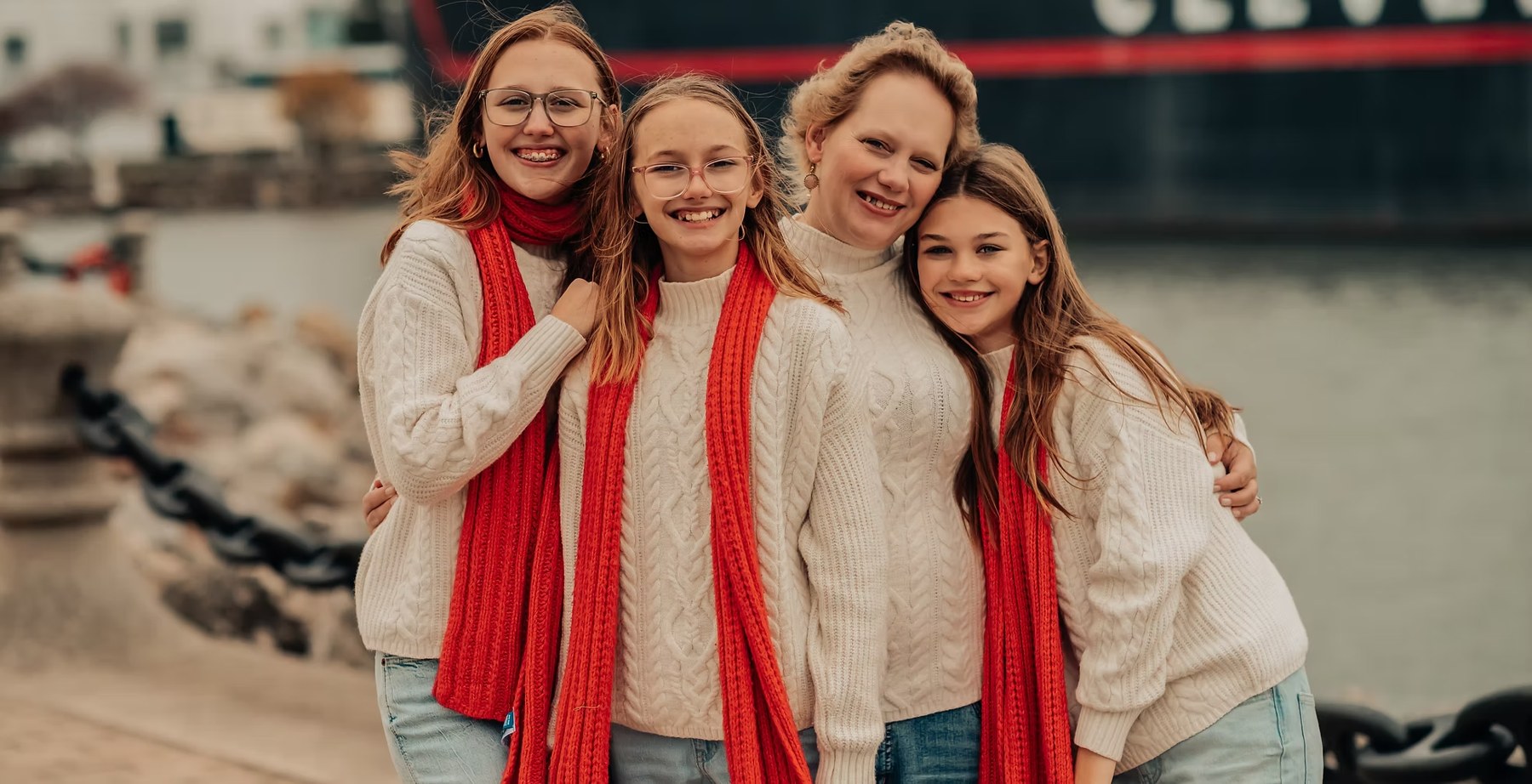 Heather Whetstone with the Whetstone daughters along the Cleveland lakefront